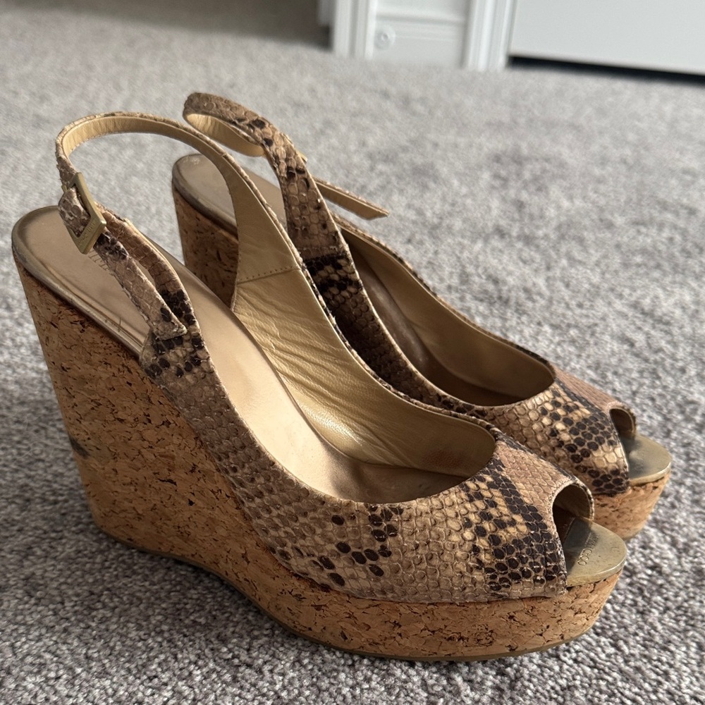 Jimmy Choo Snakeskin Tan Wedges